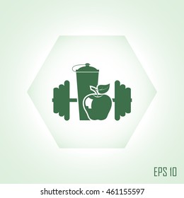 Dumbbells, shaker, sports nutrition, apple,