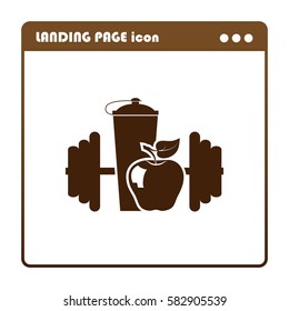 Dumbbells, shaker, sports nutrition, apple, icon for the landing page