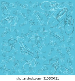 dumbbells and shoes sport sketch pattern