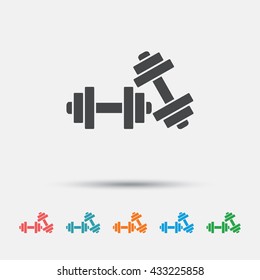 Dumbbells sign icon. Fitness sport symbol. Gym workout equipment. Graphic element on white background. Colour clean flat fitness sport icons. Vector