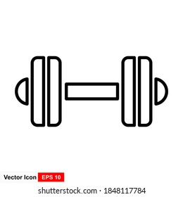 Dumbbells single icon. Black vector outline pictogram for web design. Isolated sign for website on white background. Flat monochrome life style symbol.