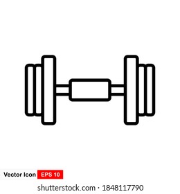Dumbbells single icon. Black vector outline pictogram for web design. Isolated sign for website on white background. Flat monochrome life style symbol.