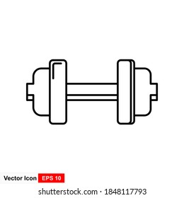 Dumbbells single icon. Black vector outline pictogram for web design. Isolated sign for website on white background. Flat monochrome life style symbol.