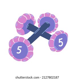 Dumbbells. Sports equipment. Pink dumbbells for fitness, sports and health. Hand Drawn Cartoon Vector illustration isolated on the white background. 