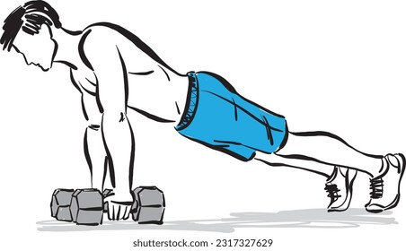 with dumbbells strong strength workout stretching vector illustration