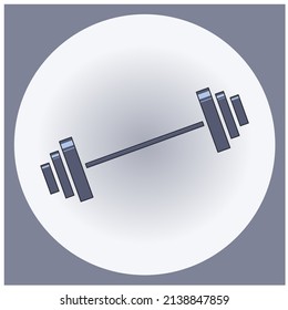 The dumbbells symbol with set of weights for fitness center, in gray circle and square frame