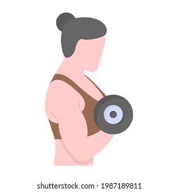 Dumbbells training in flat editable vector, female exercise holding weight  