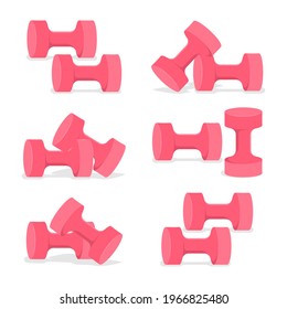 Dumbbells vector cartoon set isolated on a white background.