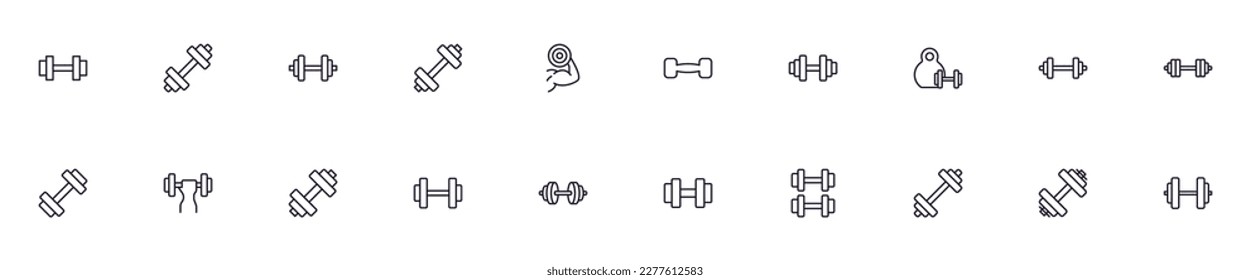Dumbell concept. Sport line icon set. Collection of vector signs in trendy flat style for web sites, internet shops and stores, books and flyers. Premium quality icons isolated on white background 