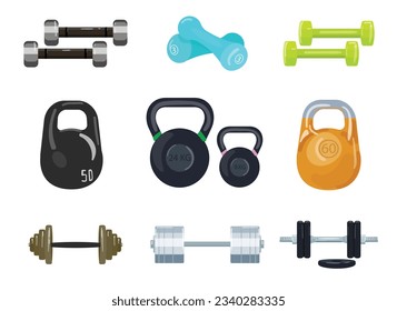 Dumbell icons set cartoon vector. Gym weight. Gym bent