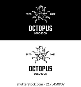 Dumbo octopus silhouette for retro vintage asian seafood restaurant logo design