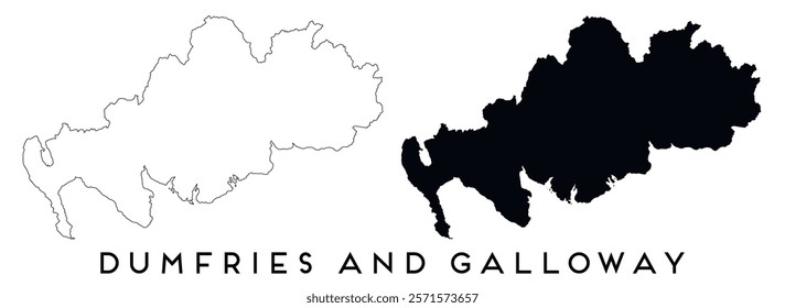 Dumfries and Galloway map outline and black silhouette vector