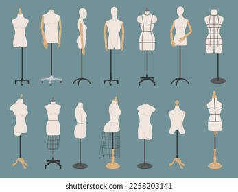 Dummies collection. Tailor models template for fashion dresses recent vector dummies set isolated