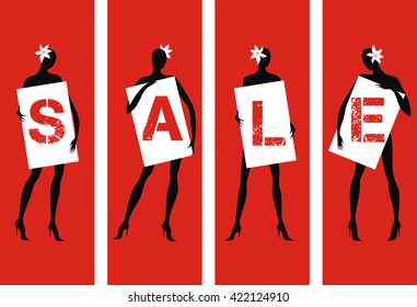 dummies hold plates with the word "sale". design element set