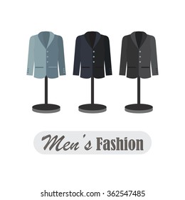 Dummies show a set of men's business wear, vector illustration.
