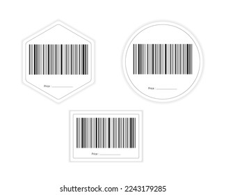 Dummy Barcode price tag set vector template. editable bar code label design for clothing or product price tags, QR codes, barcode set stocker, fake barcodes, printable, shapes barcode price tag set