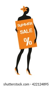 the dummy holds the plate with the word "sale". design element