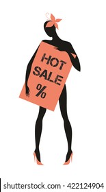 the dummy holds the plate with the word "sale". design element