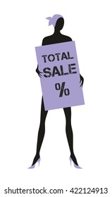 the dummy holds the plate with the word "sale". design element