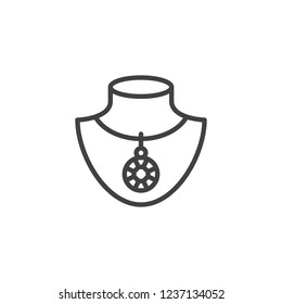 Dummy with jewelry necklace outline icon. linear style sign for mobile concept and web design. Necklace on mannequin simple line vector icon. Symbol, logo illustration. Pixel perfect vector graphics