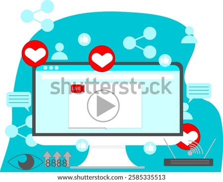 Dummy multimedia player. Flow. Social media live broadcast. Online desktop web video player. Youtube social media concept. vector Illustration,