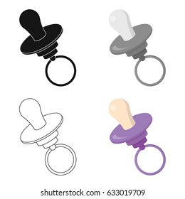 Dummy rubber nipple. A dummy for babies. A sash with a lilac rim and a ring. Illustration for web and mobile design.