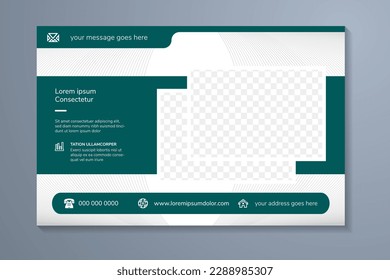 dummy text as example of headline Banner Design. Horizontal web page presentation with space for photo and text. green element. transparency curve line pattern in white background. infographic icon.