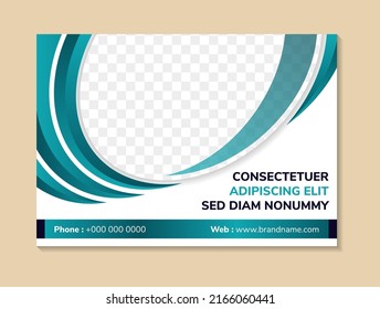 dummy text headline of abstract horizontal flyer design template with white background. space of photo collage and text. Combination blue gradient element design.