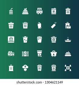 dump icon set. Collection of 25 filled dump icons included Mining, Trash, Poo, Dinamite, Garbage truck, Poop, Recycling bin, Waste, Recycle bin, Dynamite, Garbage