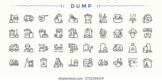 Volcar conjunto de iconos modernos. Iconos aislados. Pictograma e infografía. Conjunto de iconos de papelera. Contiene información relacionada con basura, contaminación, basura, medio ambiente, reciclaje, residuos y más.