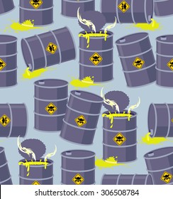 Dump toxic waste barrels. Seamless pattern dump hazardous chemical wastes. Vector illustration bio hazard
