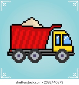 Dump truck in 8 bit pixel art. Car pixels in Vector illustration for game asset or cross stitch pattern.