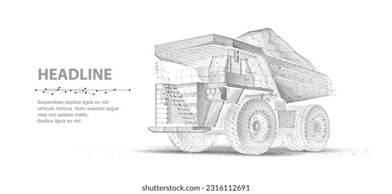 Dump truck. Abstract 3d large dumper. Low pole. Mining machinery, industry equipment, Heavy career truck, open extraction, anthracite coal, gold mining, australian quarry, dumptruck concept