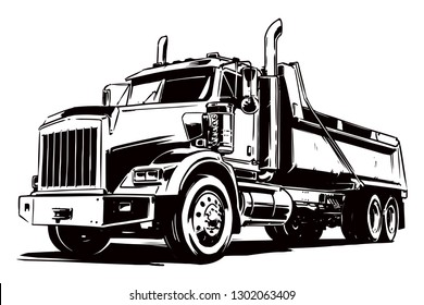 Dump Truck. Black And White Illustration