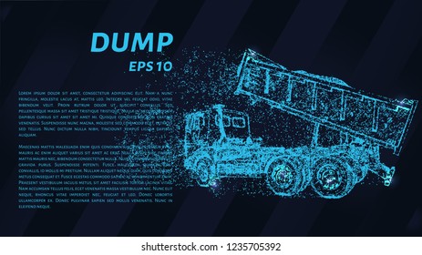 Dump truck of blue glowing dots. Truck of the particles