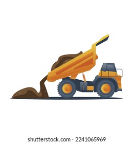 Dump truck with body full of soil 