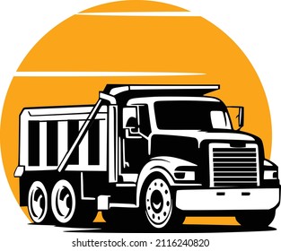 dump truck car with orange background can be used for logo element design and t-shirt design 