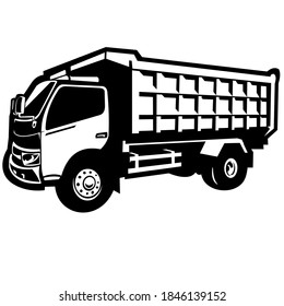 dump truck car vector on black and white background, vector of a freight car with a dump truck in the background