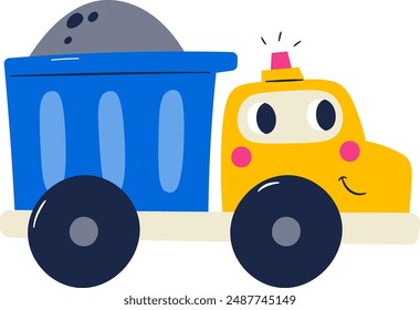 Dump Truck Character Cartoon Vehicle Vector Illustration