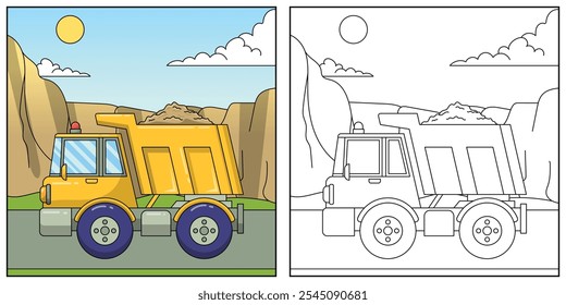 Dump Truck Coloring Page Colored Illustration