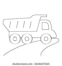 Dump Truck coloring page simple and minimal line art illustration on white background