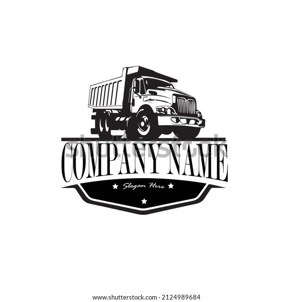 Dump\
Truck Company industry . Trucking Logo Template Vector black and\
white. Ready made logo template set vector\
isolated