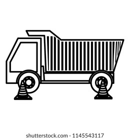 dump truck with cones