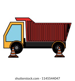 dump truck with cones