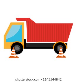 dump truck with cones
