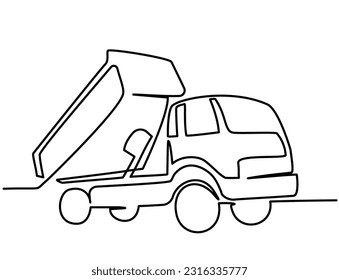 Dump Truck. Continuous One single line drawing. vector illustration. Heavy transportation vehicle concept. Modern design graphic