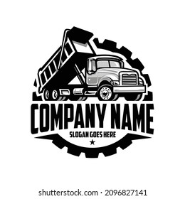 Dump truck emblem gear ready made logo vector isolated. Best for trucking and freight related industry