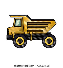 dump truck flat icon in colored crayon silhouette vector illustration