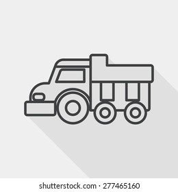 Dump truck flat icon with long shadow, line icon