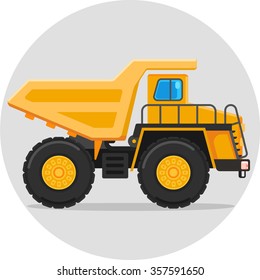 dump truck flat vector color icon with shadow
